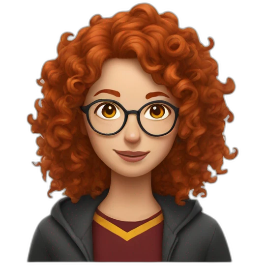 curly redhead woman wearing harry potter glasses and lightning bolt scar on the side of her forehead emoji