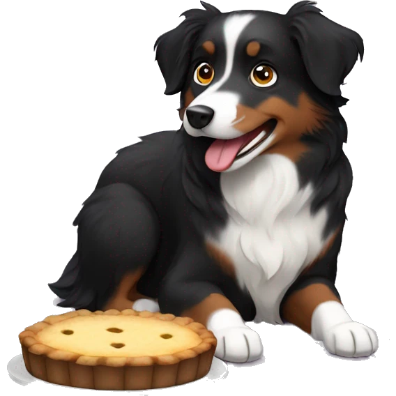 Small black australian shepherd dog eating pie  emoji