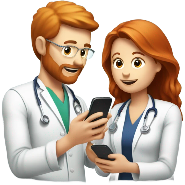 red hair nutritionist and his patient messaging smatphone emoji