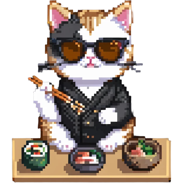 cat with sunglasses eating sushi emoji