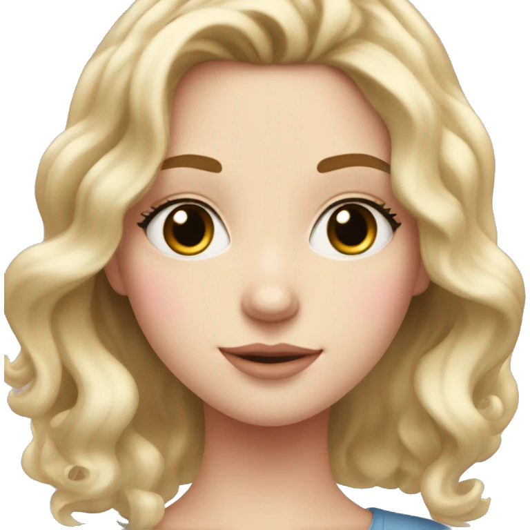 Pretty white girl with wavy blonde hair and pink cheeks with long eyelashes  emoji