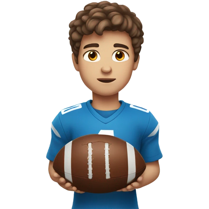 boy with brown hair and blue eyes holding a football  emoji