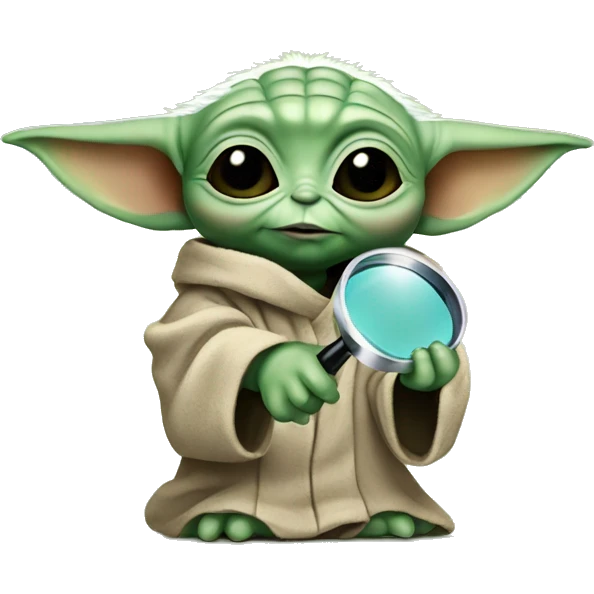 Baby Yoda holds a magnifying glass emoji