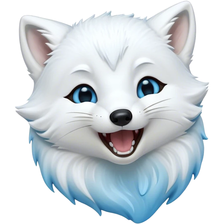 Cinematic Cute Yawning Arctic Fox Portrait Emoji, Head tilted slightly with a dramatic, wide-open yawn, showcasing a soft, downy white Fur with subtle icy blue accents and gently drooping ears, round eyes barely open in drowsy contentment, Simplified yet irresistibly adorable features, highly detailed, glowing with a soft, cozy glow, high shine, relaxed yet expressive, stylized with a touch of arctic whimsy, bright and endearing, soft glowing outline, capturing the essence of a sleepy yet affectionate arctic fox, so drowsy it feels like it could stretch out of the screen and curl up for a nap! emoji