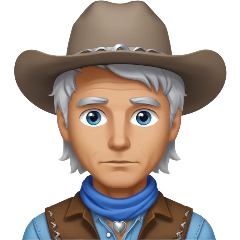 A handsome cowboy with messy silver hair and blue eyes. emoji