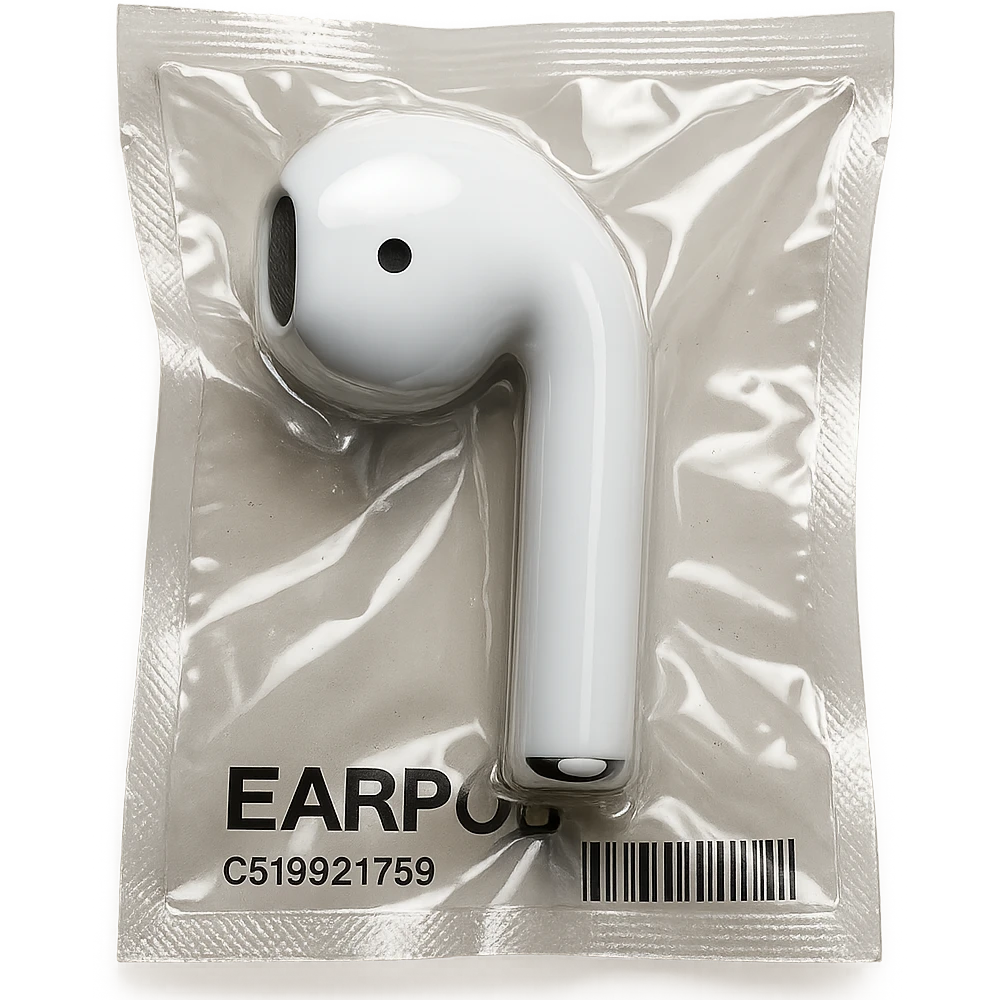 single white EarPod, glossy and puffy emoji