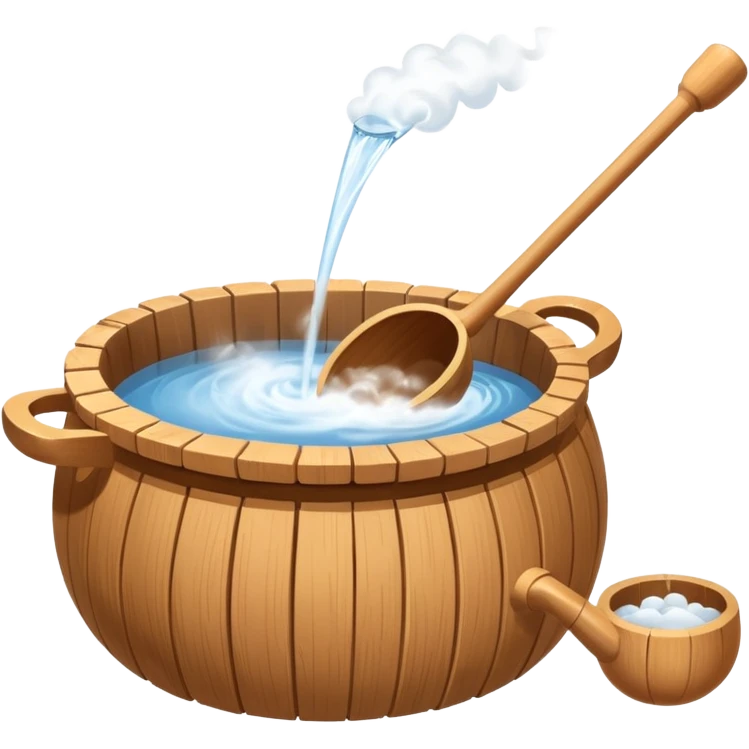 Ladle pouring water onto sauna rocks with steam emoji