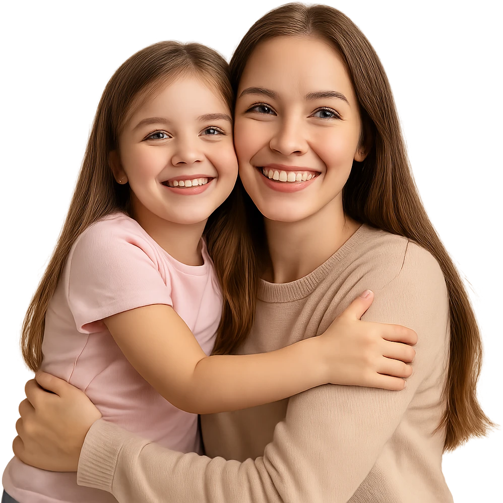 happy family sister, smiling, warm and loving expression emoji