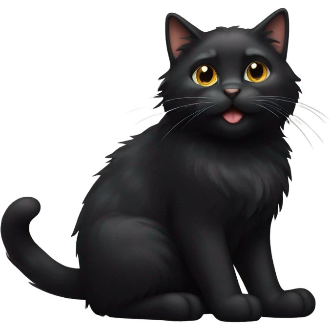 fluffy black cat stretching emoji