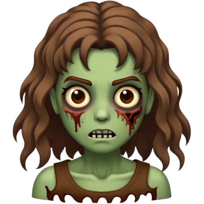 zombie com cabelo ondulado longo marrom e sem franja fofa emoji