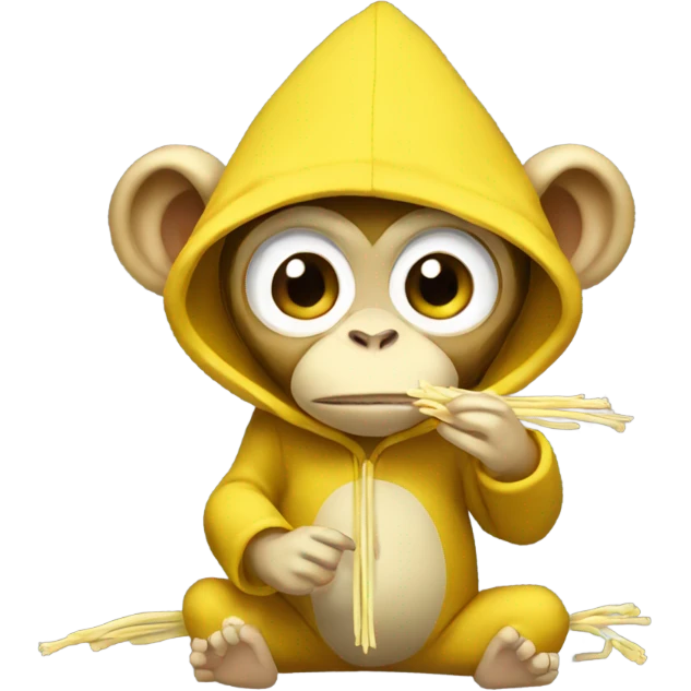 Yellow Monkey wearing hoodie and eat enoki emoji