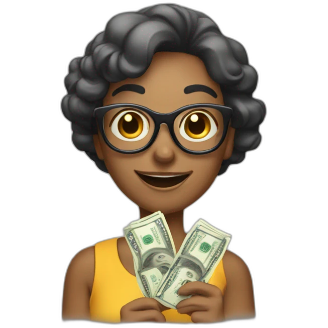 An emoji with smokey glasses and a smiling face with money in her hands emoji