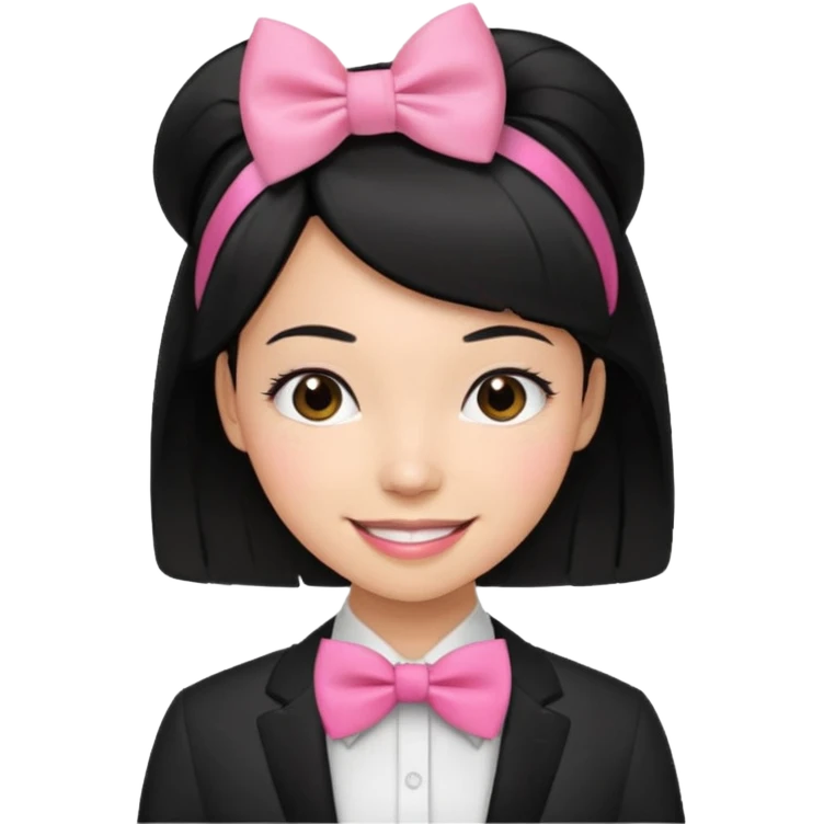 black hair woman with pink bowtie emoji