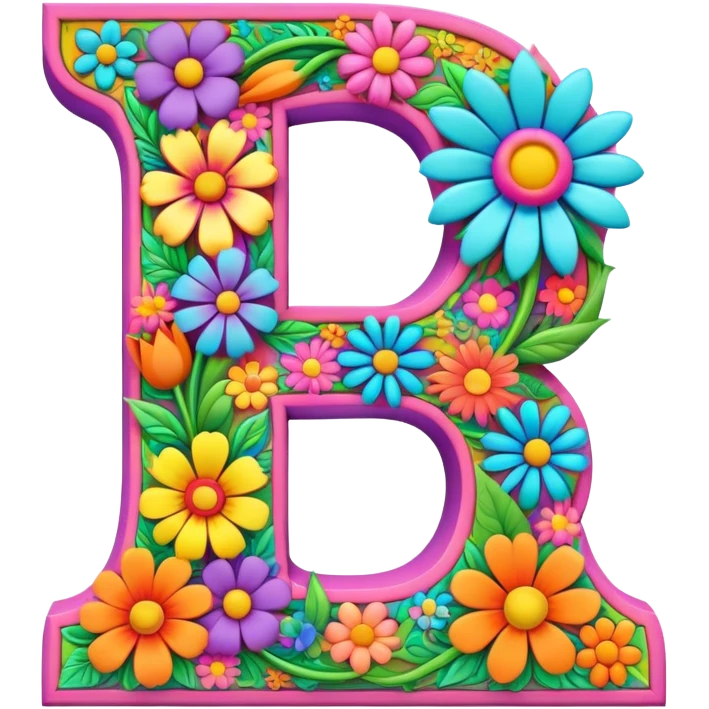 3D, gothic style psychedelic colored capital Letter “J” with hippie style flower border emoji