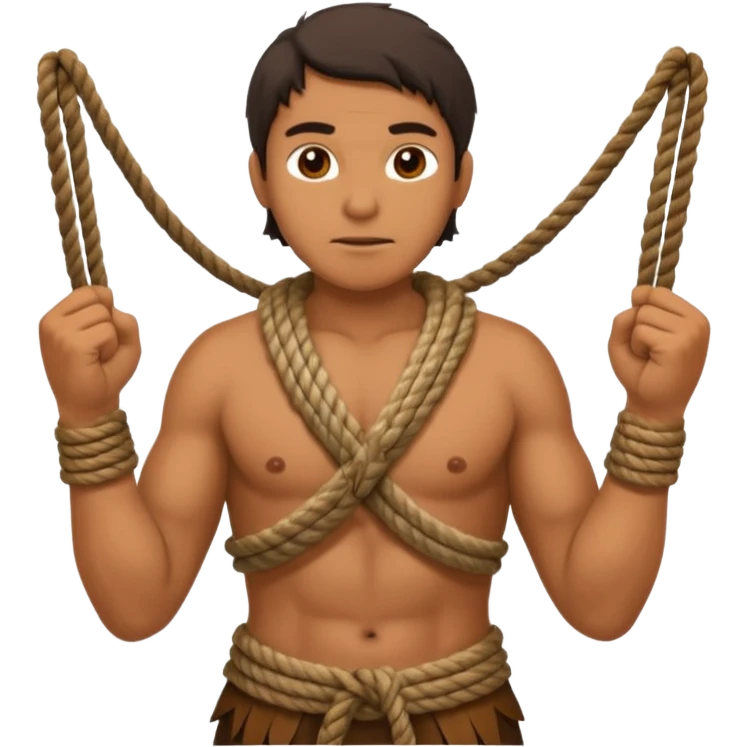 Ancient  man with animal skin clothes with ropes in hand emoji