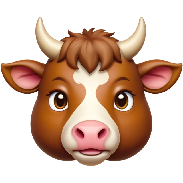 Cinematic Cute Domestic Ox Portrait Emoji, Head tilted playfully and inquisitively, with a robust, compact build and a polished hide adorned with subtle natural patterns, round, sparkling eyes full of gentle curiosity, Simplified yet irresistibly adorable features, highly detailed, glowing with a warm, friendly glow, high shine, affectionate and grounded, stylized with a touch of rustic charm, soft glowing outline, capturing the essence of a mischievous yet loving ox that feels like it could amble out of the screen into your arms! emoji