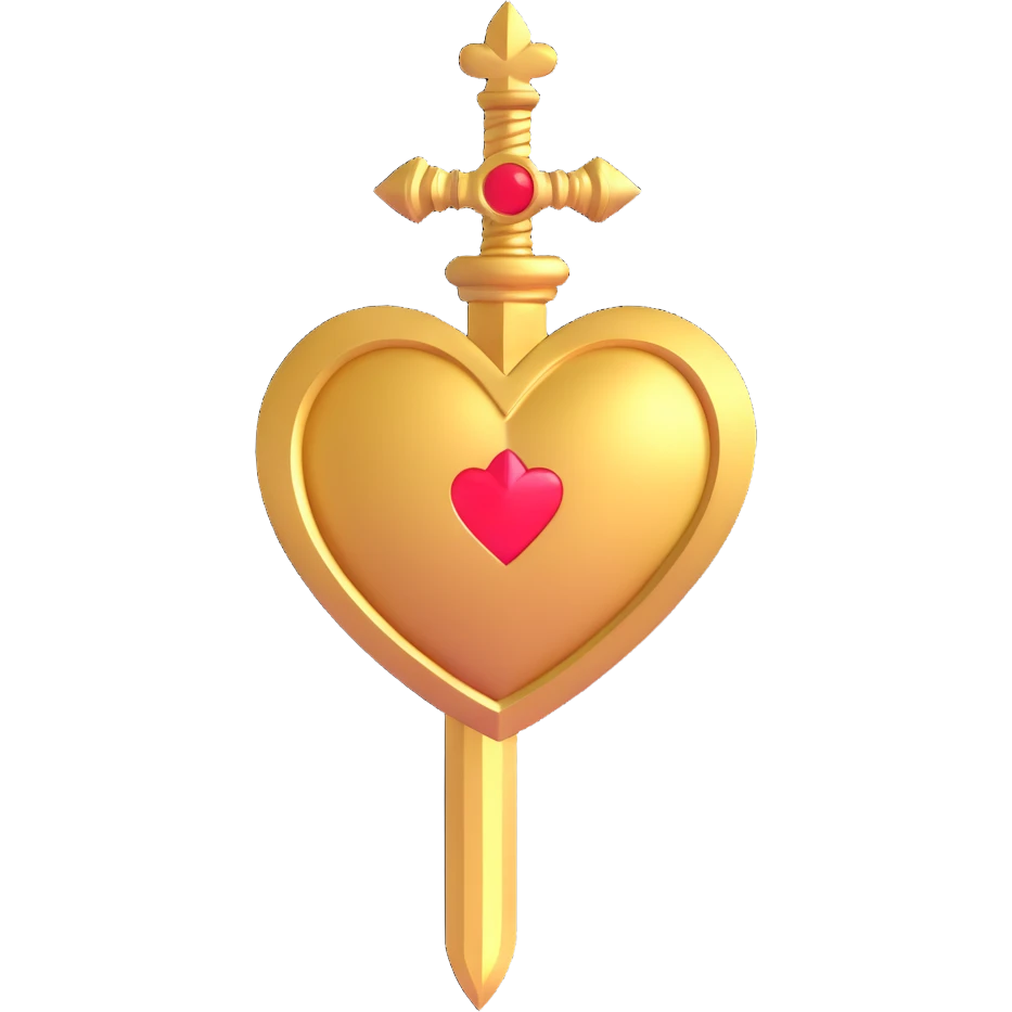 golden heart with a golden dagger crossing it, highly detailed emoji