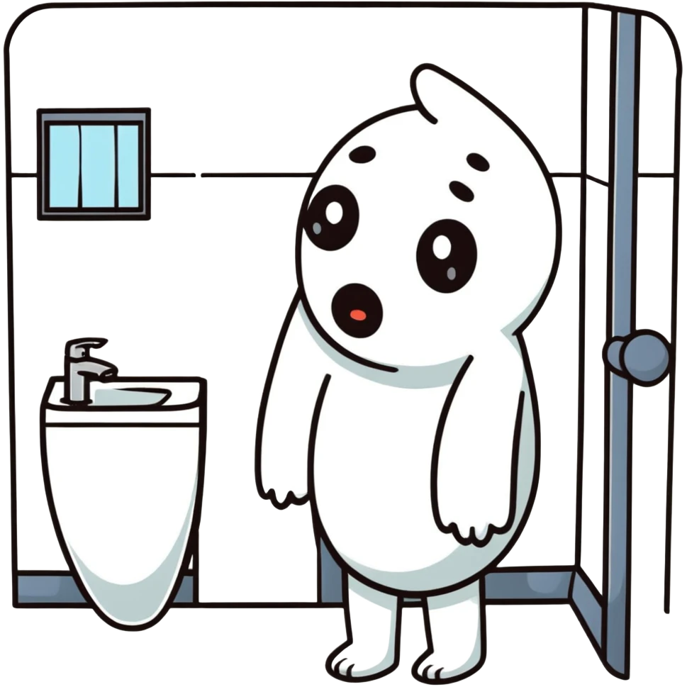 sad cartoon character with uncomfortable expression in bathroom emoji