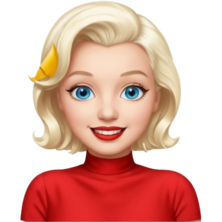 Marilyn Monroe with blue eyes, platinum blonde hair, red outfit emoji