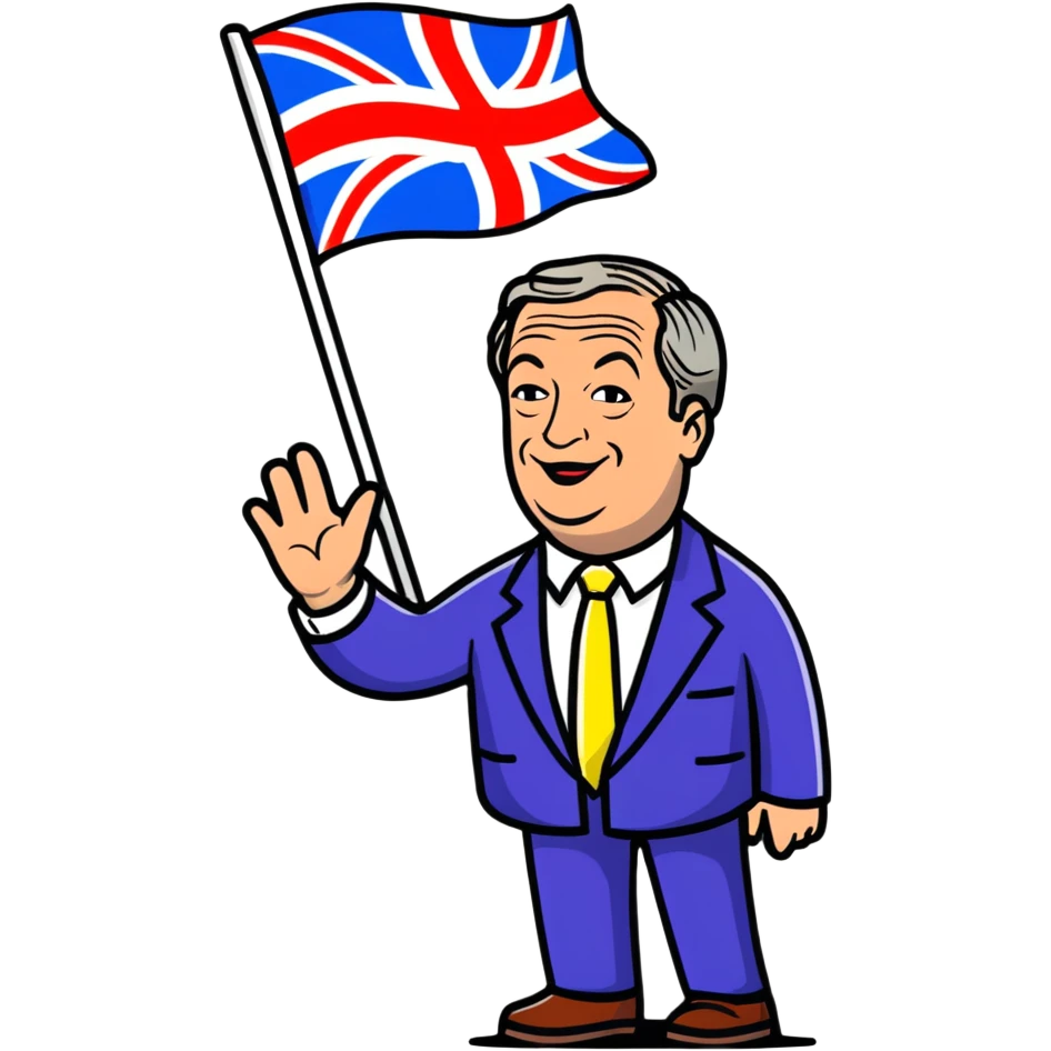 Nigel Farage waving a flag emoji