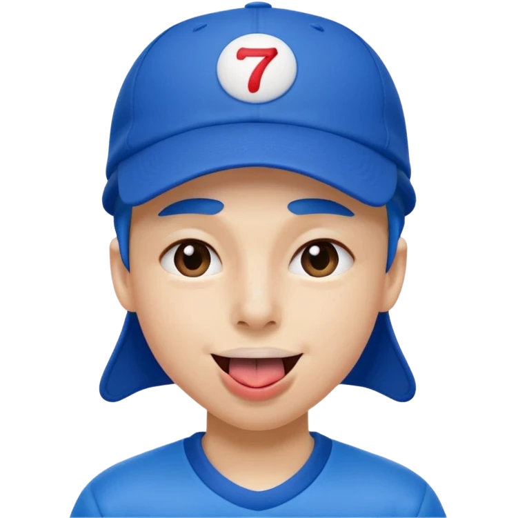Blue sports hat on his head, one eye closed and tongue out emoji