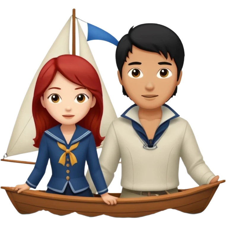 long black haired asian guy sailing with redhead girl emoji