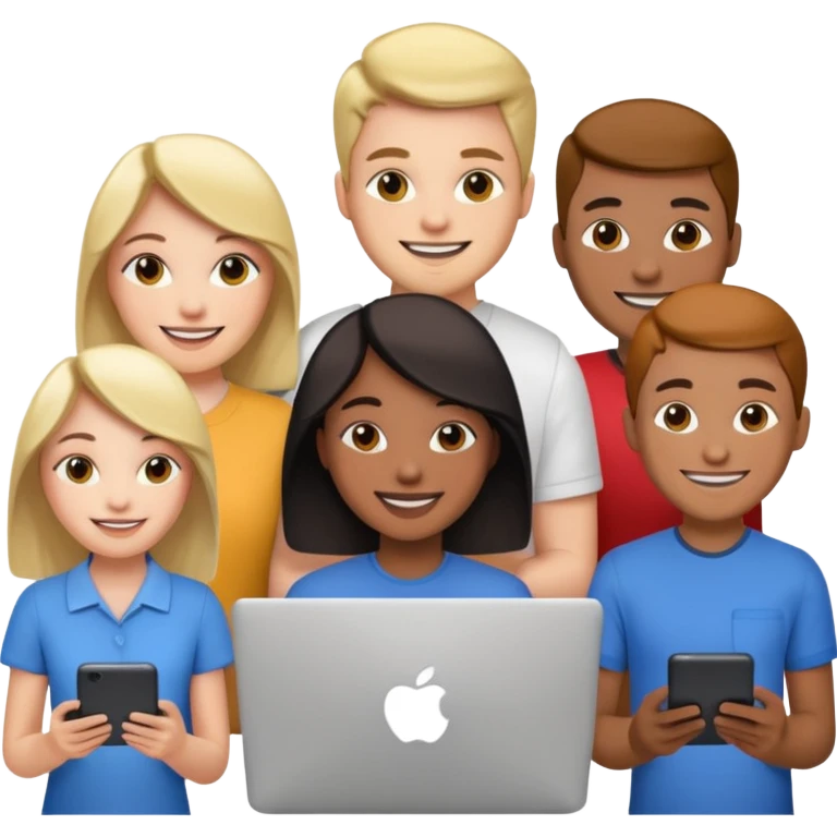 a team collaborating on a technology project, smiling emoji