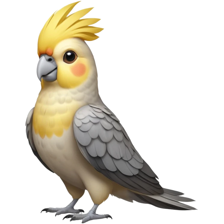 cinematic-[cockatiel]-realistic-full-body-sitting-emoji,-head-tilted-dramatically,-grey and yellow feathers,-simplified-yet-realistic-focused-features,-highly-detailed,-glowing-with-an-almost-sarcastic-glow emoji
