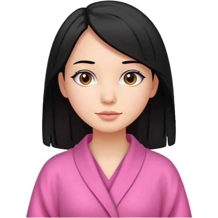 A girl who has black hair (straight but slightly wavy at the end), has a medium to bright skin tone, wearing a pink robe emoji