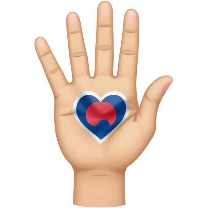 An emoji-style illustration of a hand making the Korean finger heart gesture. The hand should have a cute and expressive cartoon style, resembling modern emojis. Include subtle cultural details like a small South Korean flag on the wrist or background. Bright, colorful, and cheerful aesthetic emoji