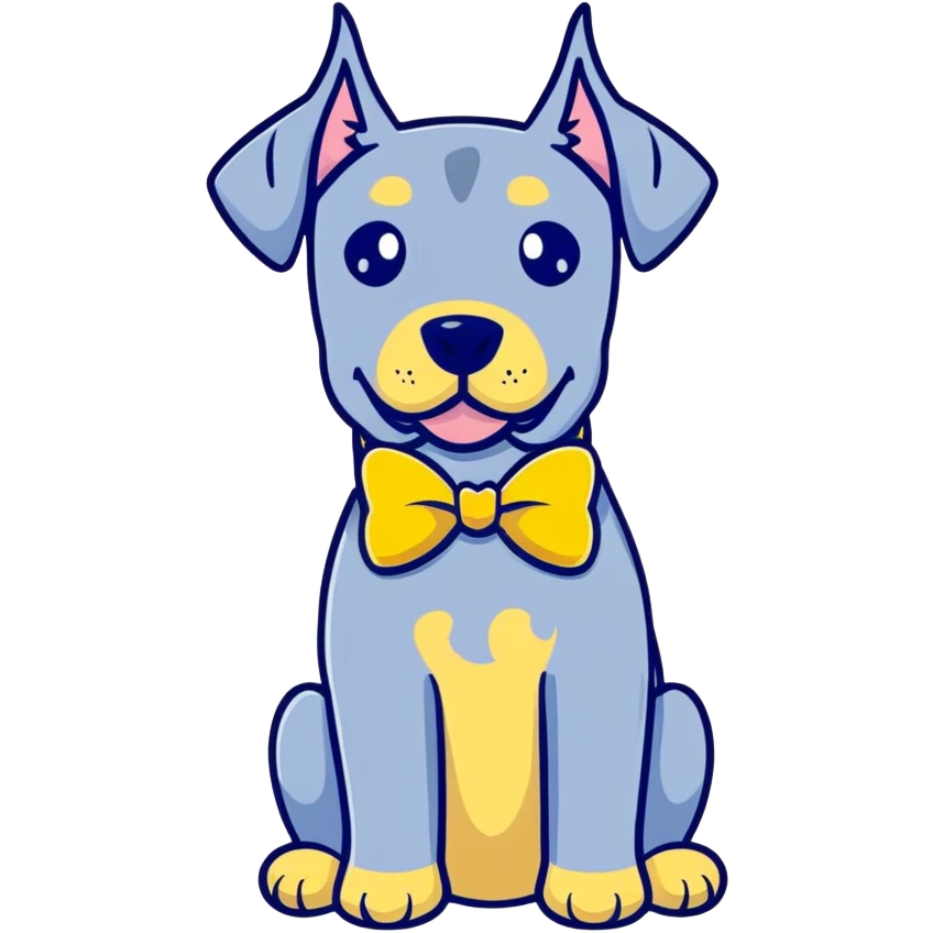 Blue Great Dane dog with a sparkly bow on its ear, cheerful expression emoji