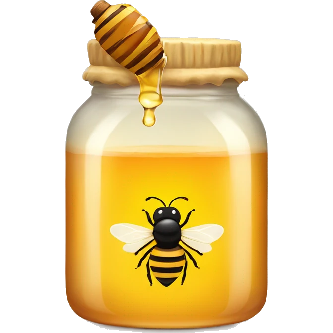 A jar of honey with a plain bottle and a honey bee emoji