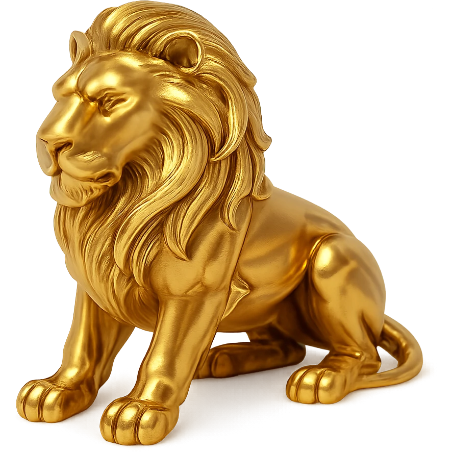 a gold lion, regal and powerful, with a flowing mane and intense gaze emoji