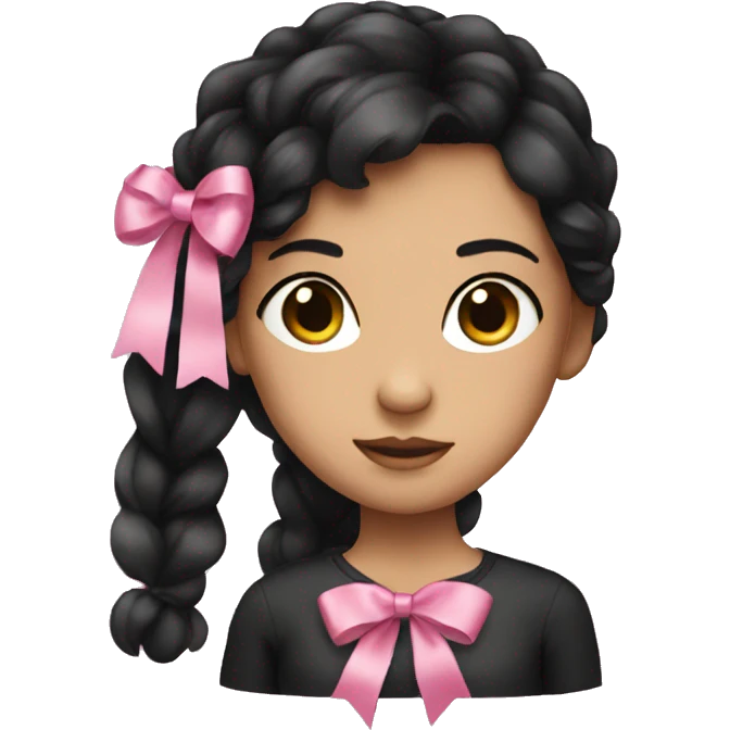 girl with black hair and a pink ribbon emoji
