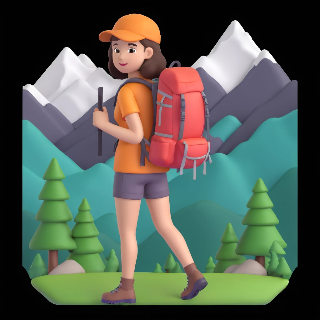 girl back packing mountains in background, close up pose emoji