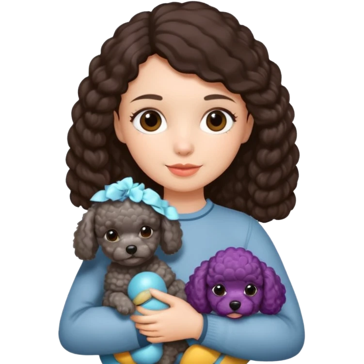 gray toy poodle on brunette girls arms emoji