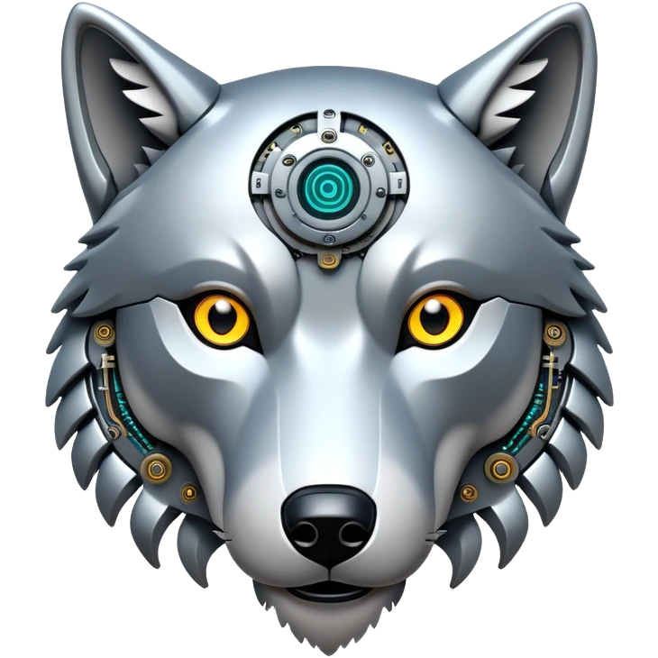 robotic wolf with digital eyes and circuit patterns emoji