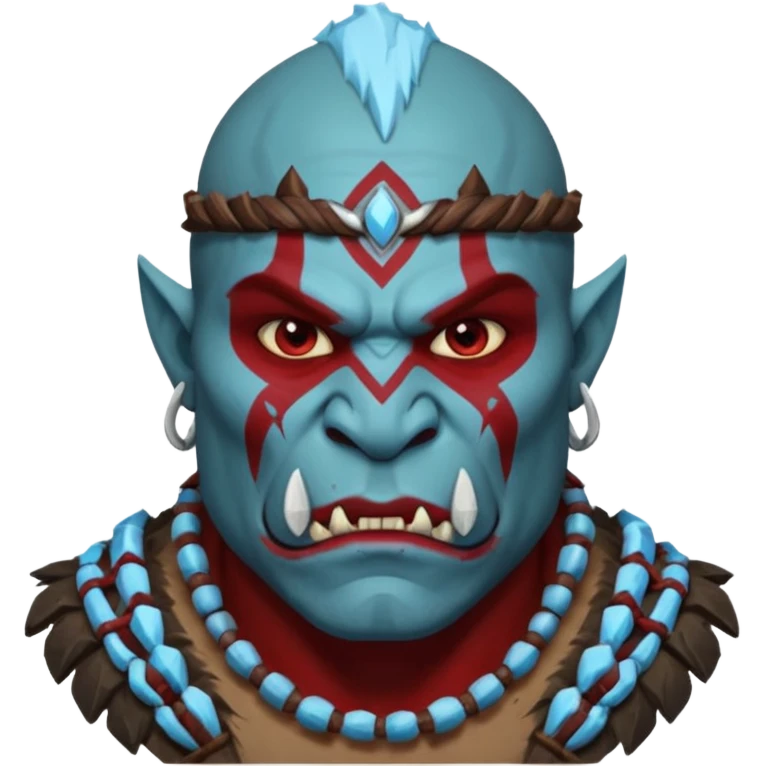 Fantasy orc portrait emoji, icy blue and deep red frost war paint on face, brutal winter warrior mood, strong facial features, minimal tribal design, clean high readability emoji style, male/female variant
 emoji