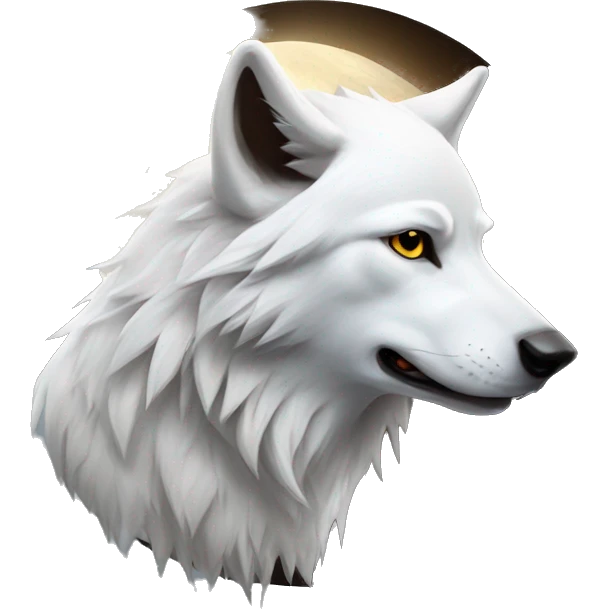 white wolf with dark brown eyes howling in front of a realistic moon emoji