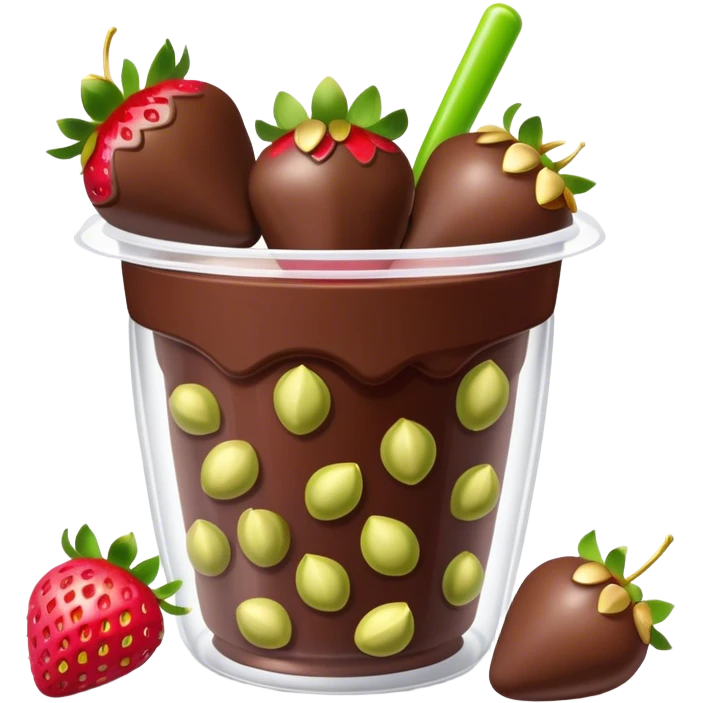 Chocolate covered Strawberries with pistachios in a plastic cup emoji