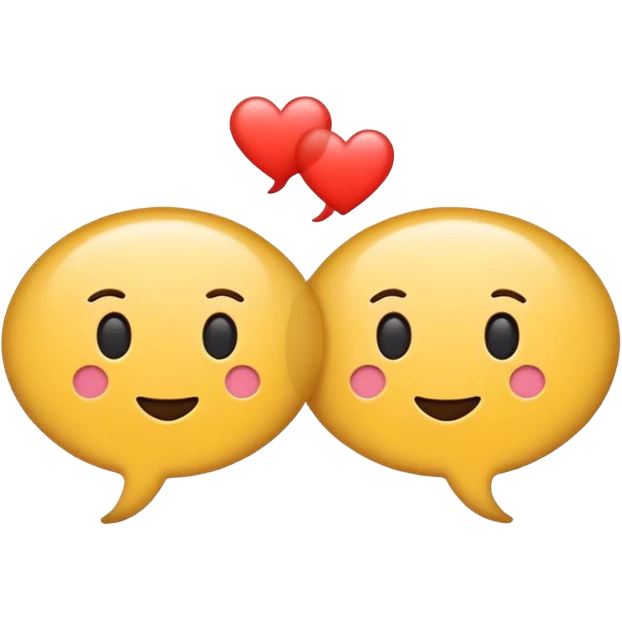 Minimal flat emoji of two speech bubbles facing each other with a small heart or sound wave inside, symbol of informal and authentic conversation emoji