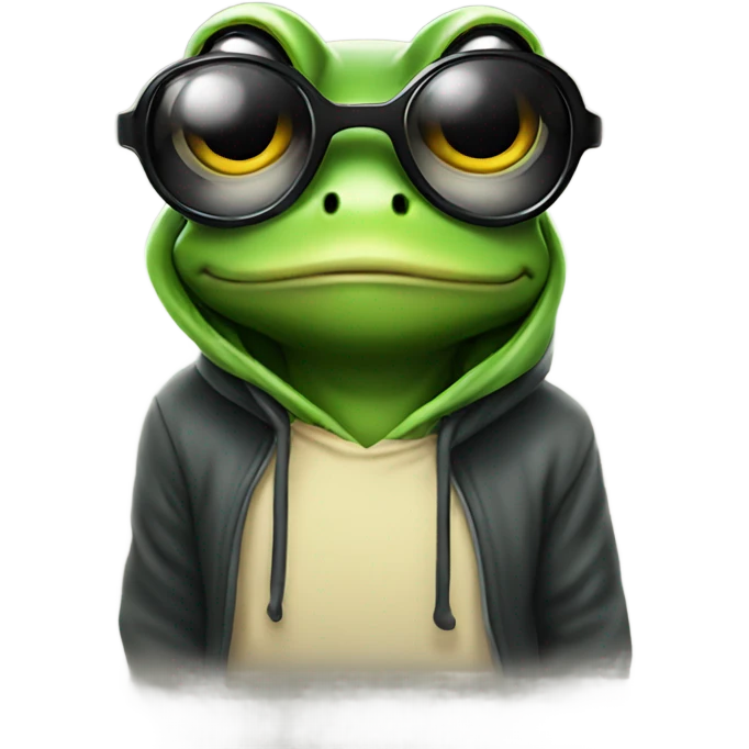 frog wearing a hoodie with sunglasses on emoji
