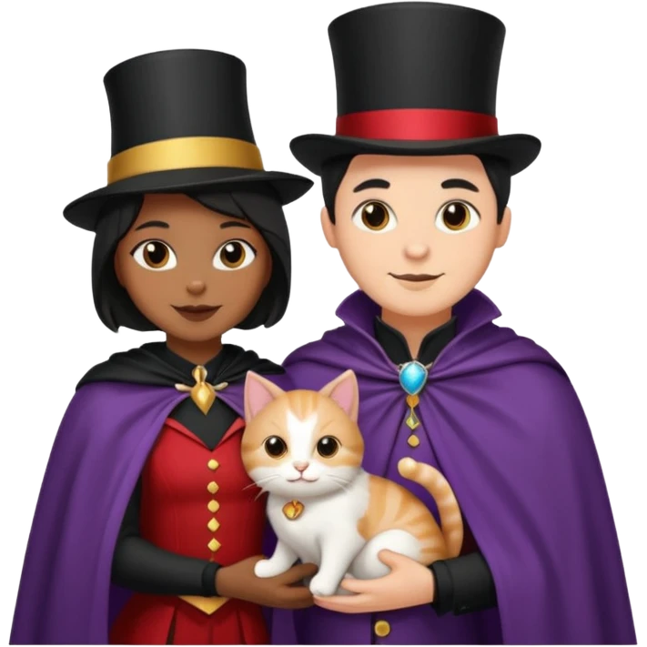 magician couple and their pet cat emoji