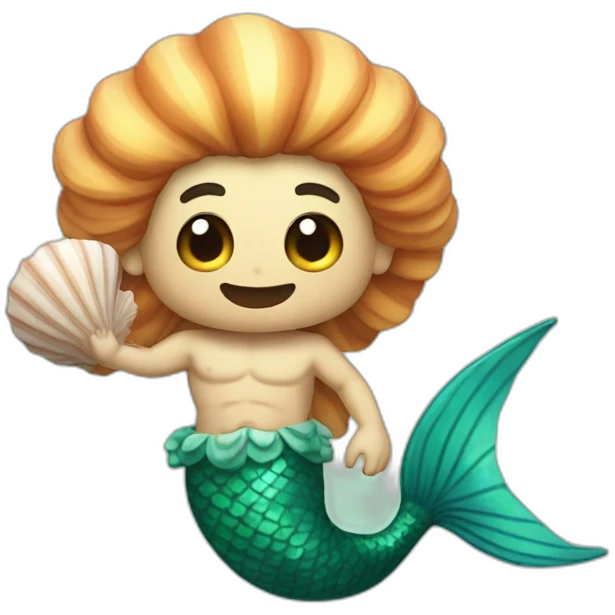 merman with winky face holding seashell emoji