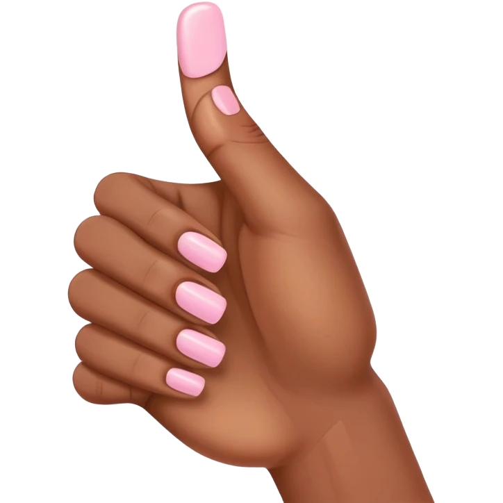 Medium brown skin hand thumbs up with light pink painted fingernail polish  emoji