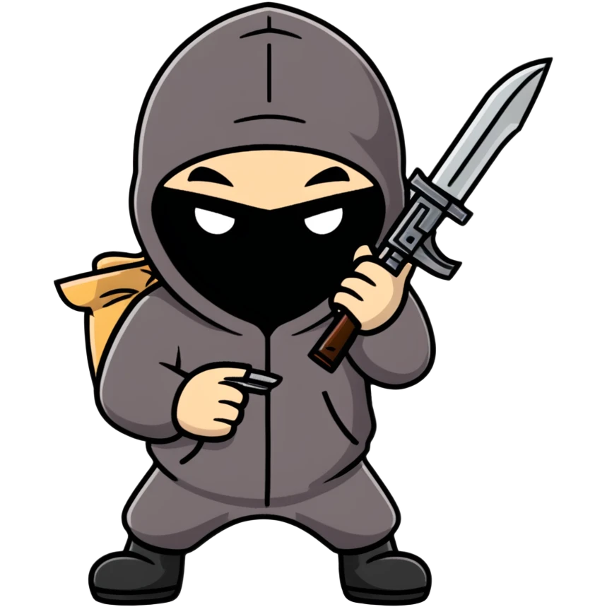 cartoon robber with sack on head holding weapon full body emoji