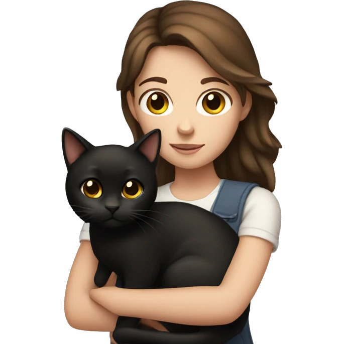 Brown haired girl holding a black cat emoji