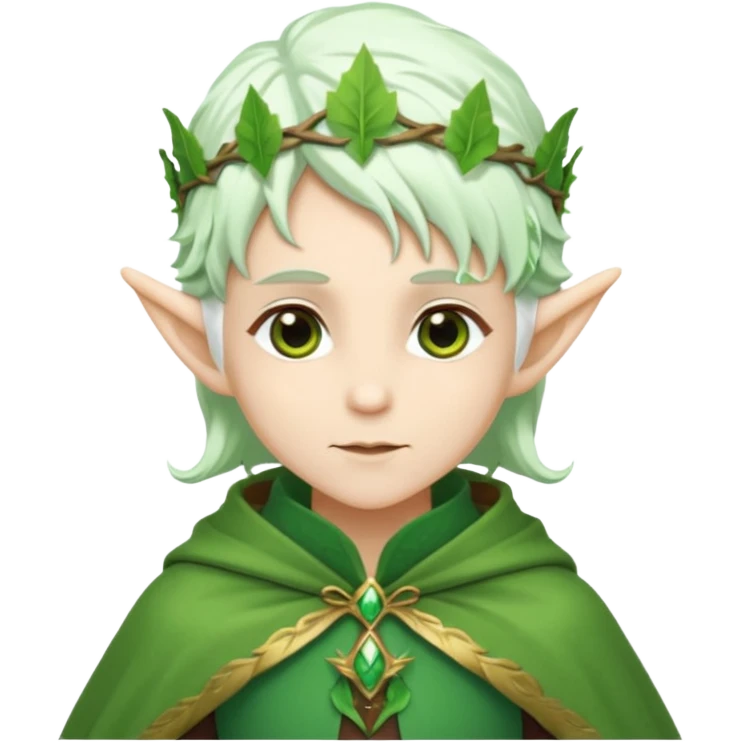 Forest Elf – elegant green-skinned elf with leaf crown and cloak, white hair emoji