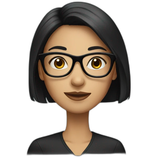 A girl with black hair and black glasses. emoji