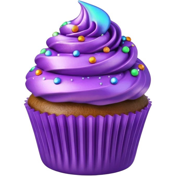 Hyperrealistic Purple cupcake with iridescent sprinkles, isolated 3d rendering, colorful, detailed 16k hd, 600 dpi emoji